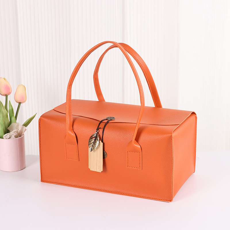 现货中秋月饼礼盒手提包双面皮质伴手礼高档创意刀叉月饼PU包装盒