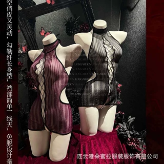 朵蜜拉绑带小胸性感包臀睡裙女款高级感镂空紫色睡衣情调战袍