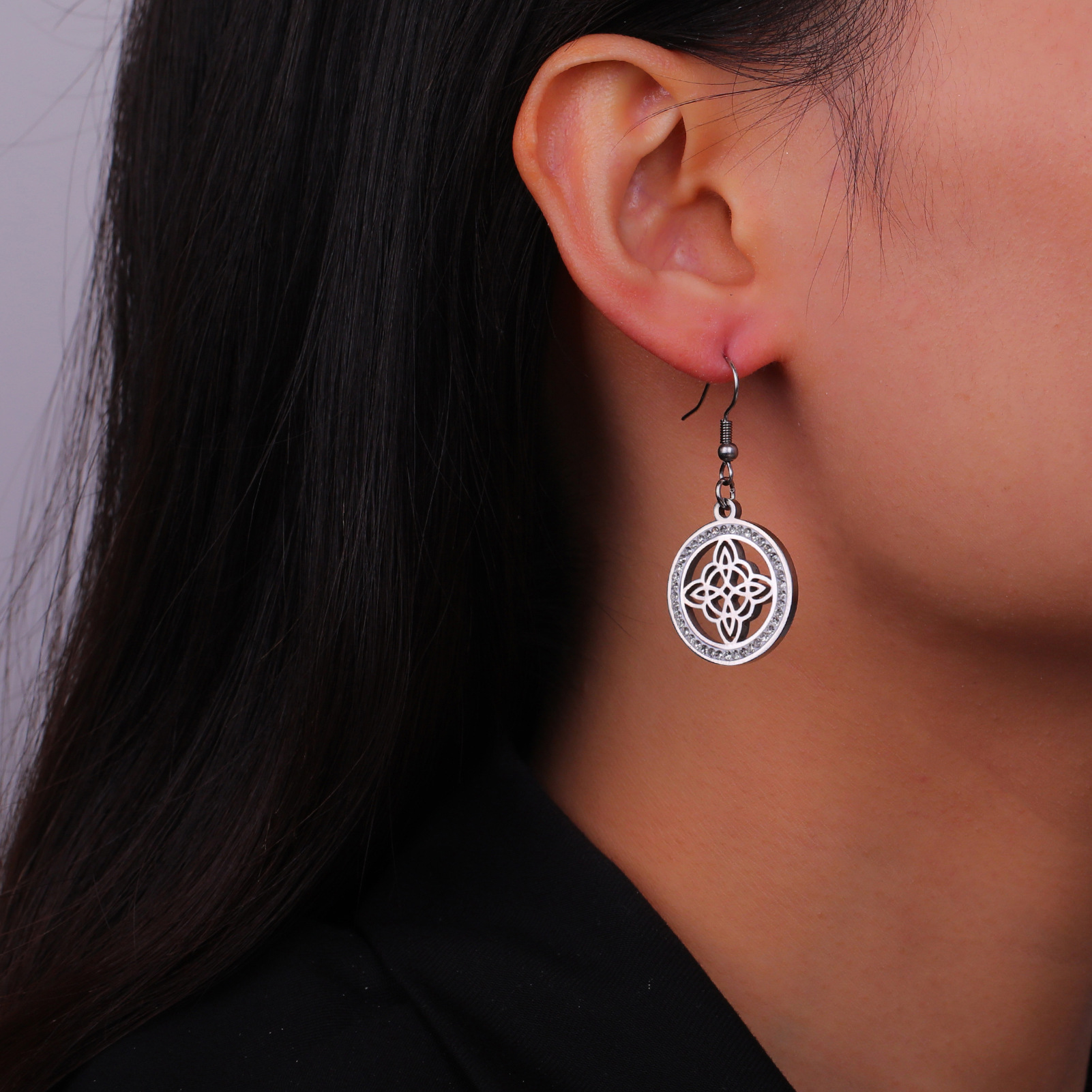 Simple Style Witches Knot Stainless Steel Plating Hollow Out Inlay Zircon Drop Earrings 1 Pair display picture 7