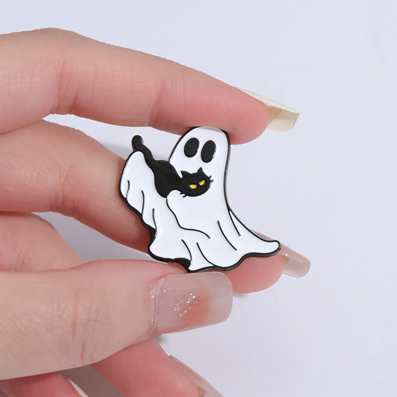 New Horror Creative Halloween Ghost Black Cat Brooch Cute Cartoon Decorative Badge Clothing Accessories Lapel Pin