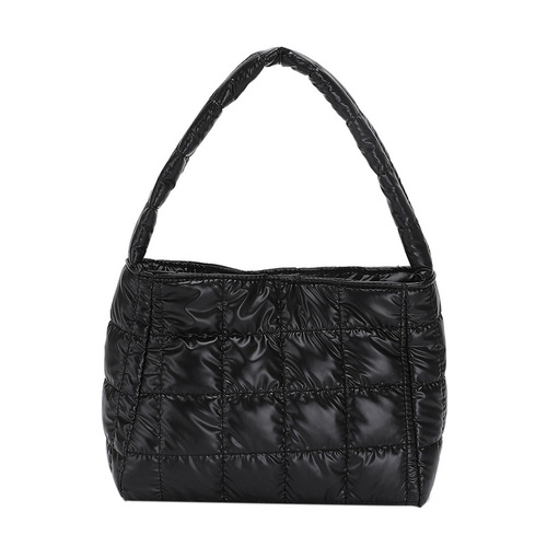  Winter New Cotton Clothes Women's Bag Large Capacity Handheld Women's Bag Checkered Embroidery Thread Shoulder Bag Western Style Small Square Bag