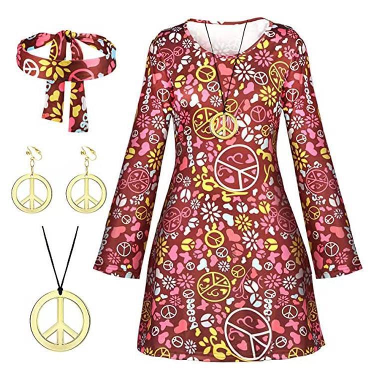アマゾンハロウィーン国境を越えた女装20世紀70年代80年代ヒッピー服装プリントワンピーススカーフ|undefined