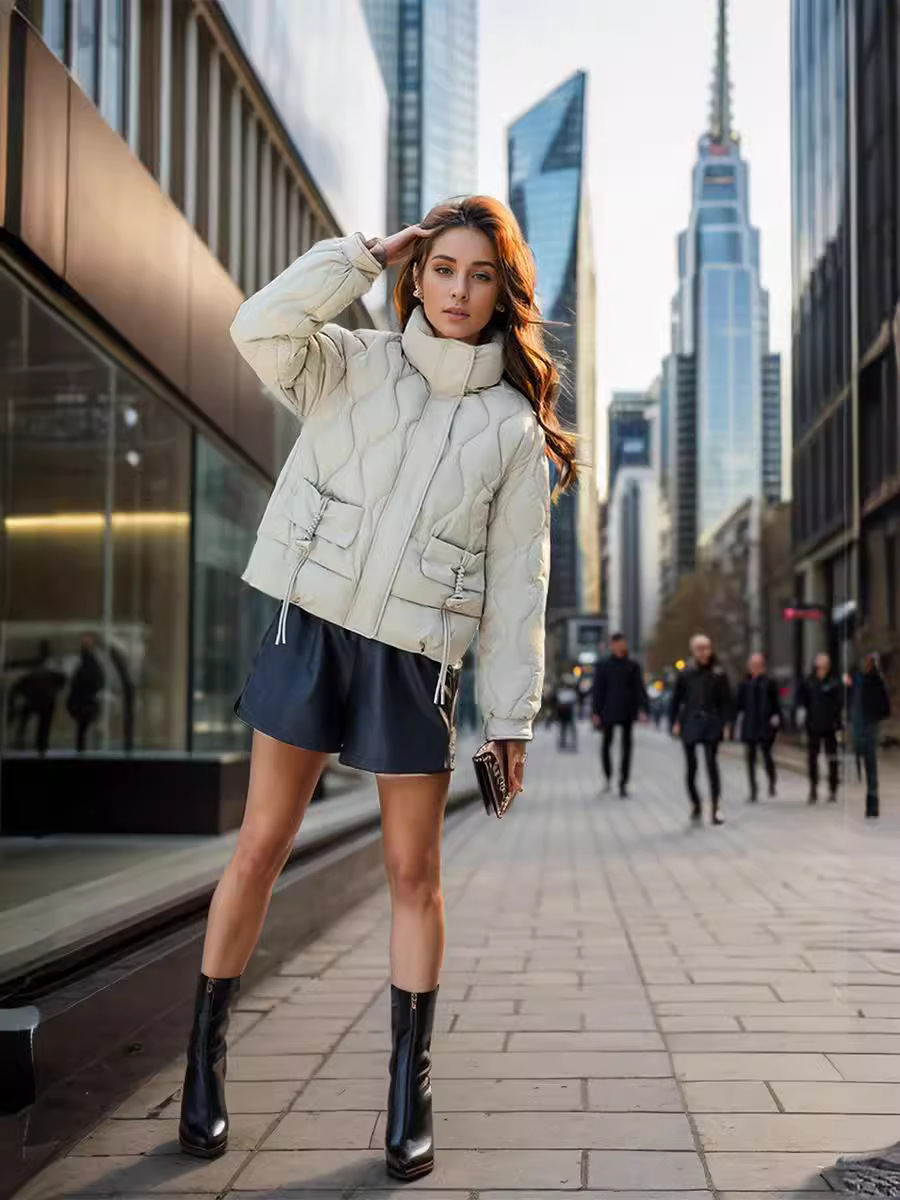 Veste courte en coton coréen pour femme, manteau d'hiver à col montant épais, chaud et décontracté, polyvalent_voghion.com