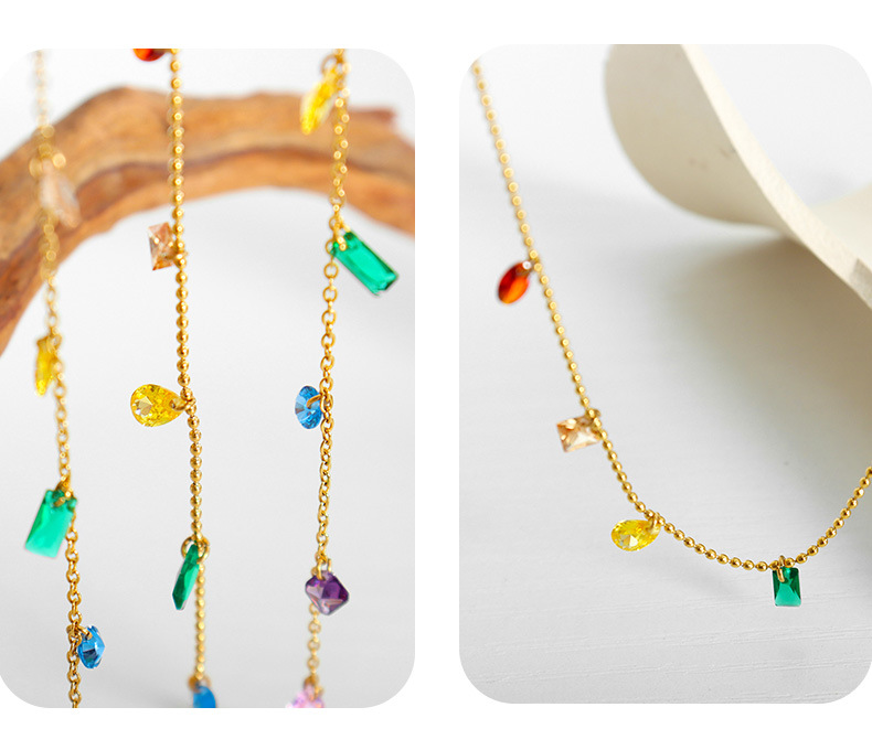 PVD Coated Gold Plating Process 18K Real Gold Plated, Real Gold Plated Plating Material Bracelets, Necklace Classification PVD Coated Real Gold Plated 18K Gold Multicolor Titanium Steel Zircon Simple Style Waterproof Non Tarnish Bracelets Necklace