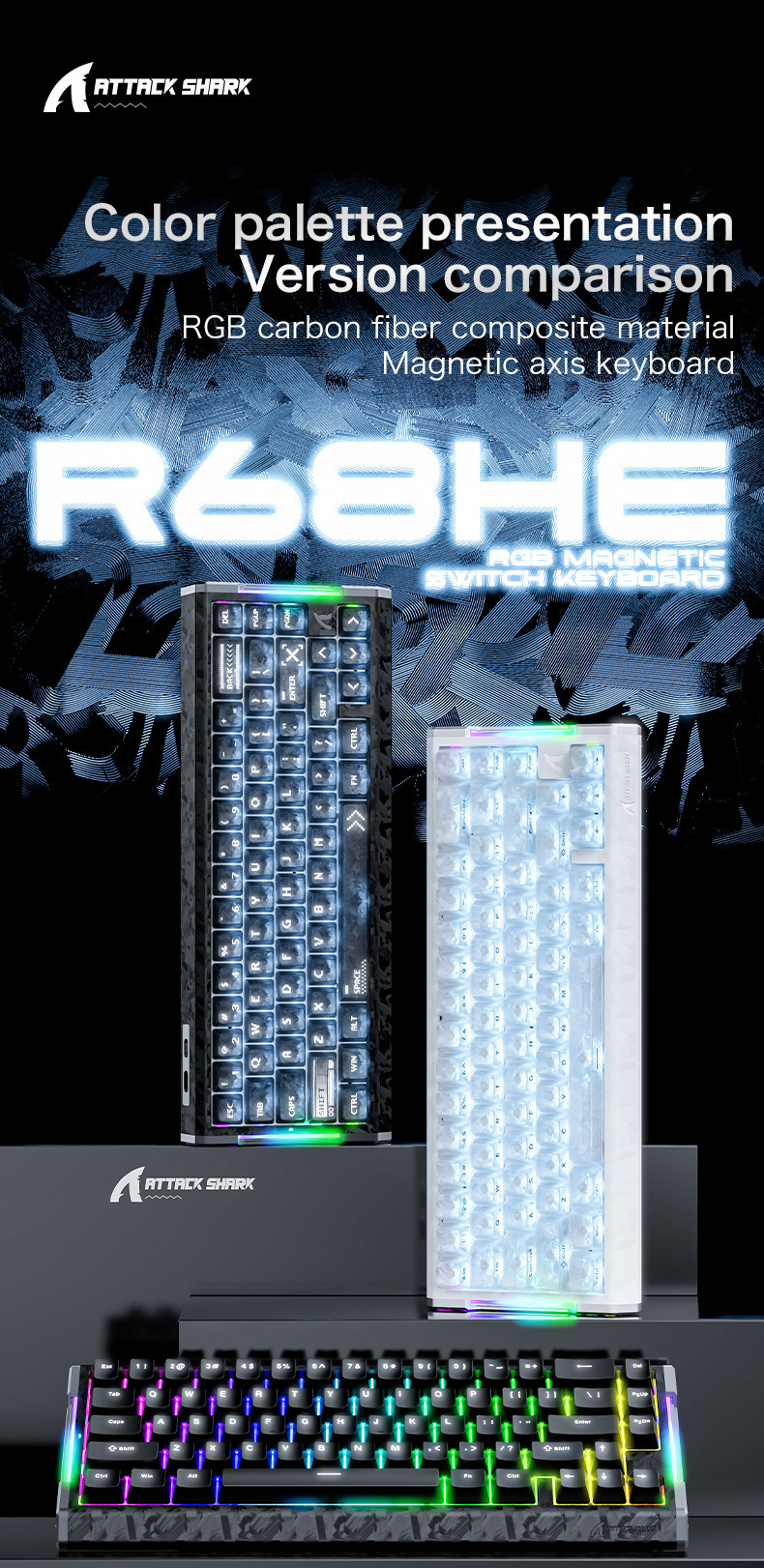 Clavier gaming mécanique attack shark r68he à axes magnétiques_voghion.com