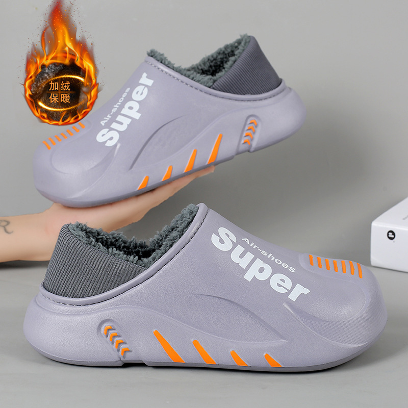 Winter cotton slippers men's bag with home waterproof fleece-lined bread cotton shoes boys wear office warm snow boots