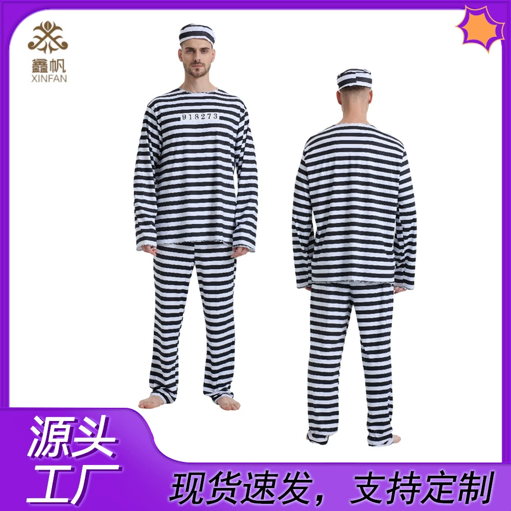 Хэллоуин косплей заключенный сценический костюм пара реквизит костюм заключенный тюремный костюм