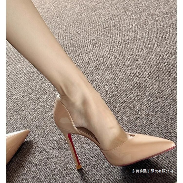 High-Heeled Shoes for Women 2026 New Spring and Autumn Nude Color Red Sole Side-Cut Pointed Toe Stiletto Heels Sexy and Elegant Stunning Single Shoes