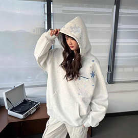 美式高街雪花刺绣卫衣男女情侣装重磅连帽衫2025潮牌秋季休闲外套