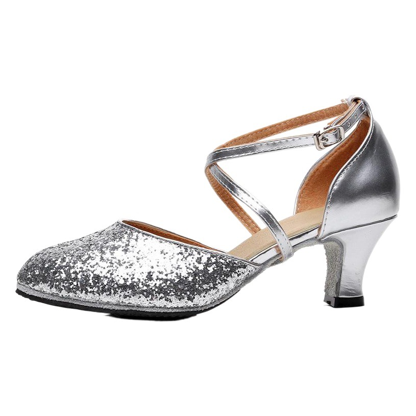 Zapatos de baile modernos de Punta cerrada con lentejuelas para adultos de mujer zapatos de baile de fondo suave de tacón medio zapatos de baile cuadrados de mujer zapatos de baile de mujer