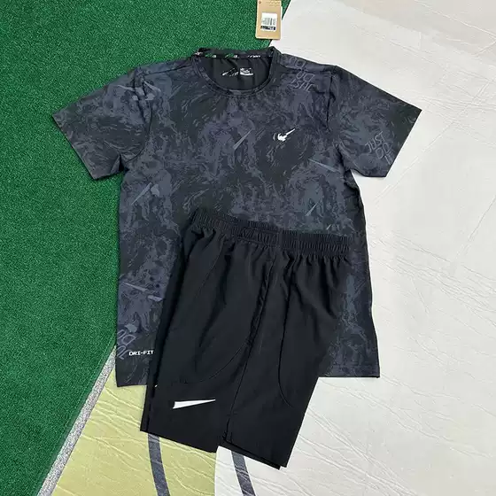 Summer Quick-Dry Shorts and Short-Sleeve Set Ice Silk Breathable Athletic Casual Gym Loose Running 4-Inch Foreign Trade