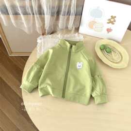 儿童立领拉链外套春秋款宝宝卡通刺绣卫衣男女童休闲夹克纯棉外套