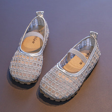 女童透网网纱凉鞋2025年夏新款小中大童小女孩可爱编织纯色凉鞋