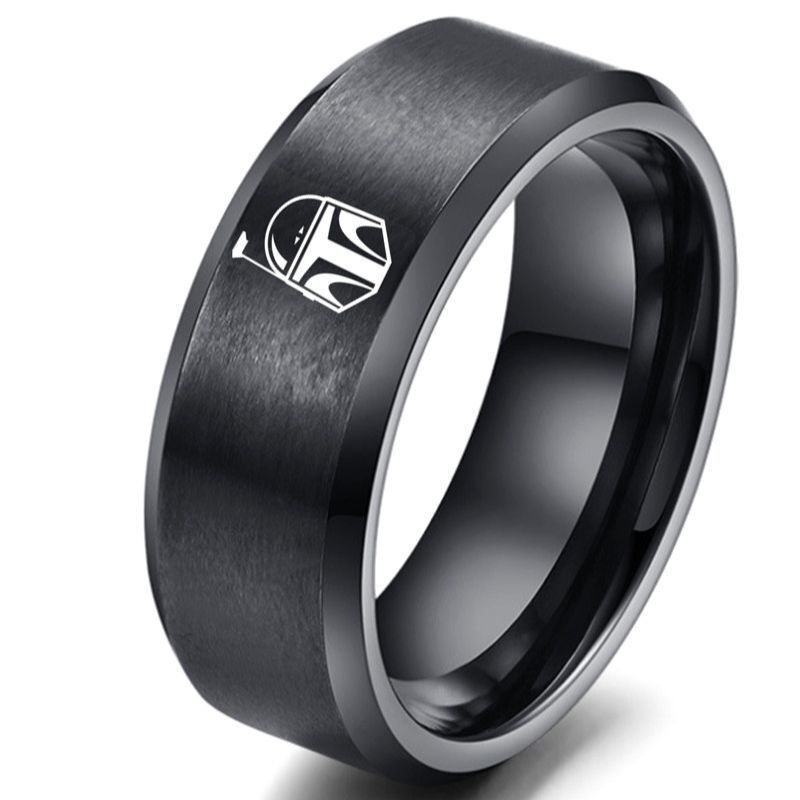 European and American Film and Television Surrounding Boba Fett Helmet Logo Star Wars Ring Titanium Steel Jewelry Men's and Women's Ring