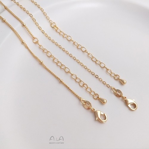 Color-preserving JF14K steel stamp package real gold finished necklace flat O separated bead chain water drop extension chain 45 cm clavicle neck chain