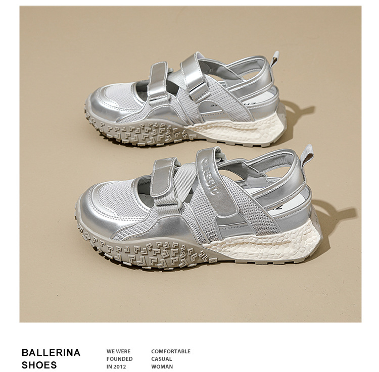Giày sneaker nữ bít mũi lưới thoáng khí đế dày phong cách thể thao — Màu bạc KD09 chi tiết 22