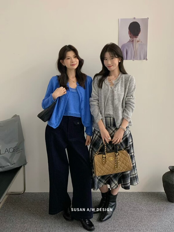 苏珊 韩系减龄时尚针织开衫背心两件套女2025秋冬季新款毛衣27338|undefined