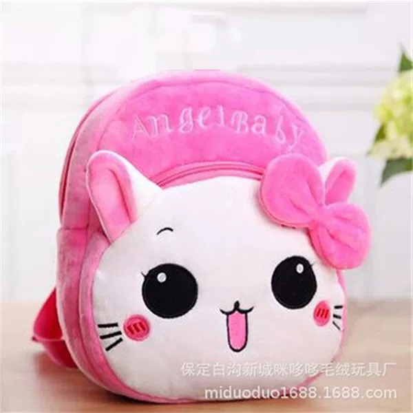 Cross-Border Cartoon Baby Plush Backpack, Cute Pink Cat Kindergarten School Bag for Boys and Girls, Children's Bag Supply