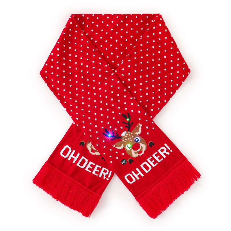 Bufanda de Navidad de punto europeo y americano transfronterizo con bufanda de punto de luz LED babero de color universal para niños y adultos