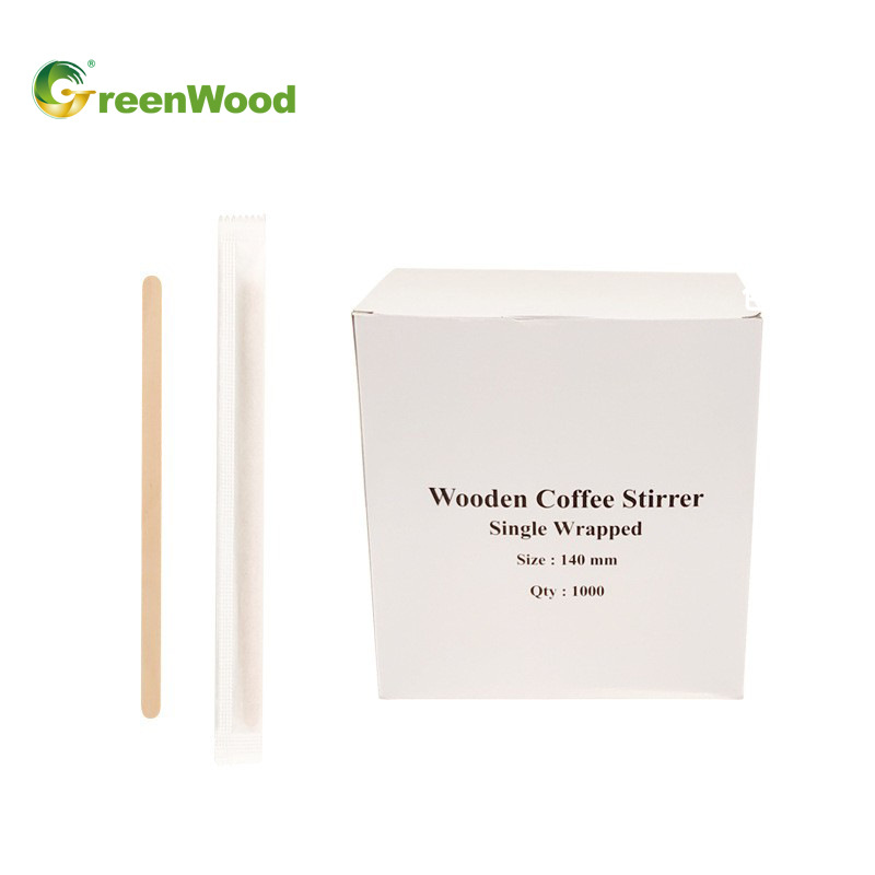 Fabricante personalizado mayorista varita de café desechable degradable madera embalaje independiente papel tamaño completo paquete único