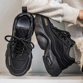 侃爷椰子鞋男生潮流皮面白色高帮老爹鞋矮个子高底街舞男鞋运动靴