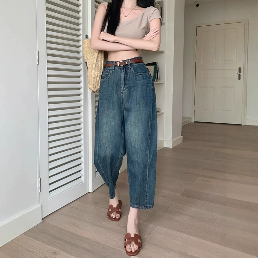 Trousers, autumn fitted jeans, for teenagers, plus size, high waist