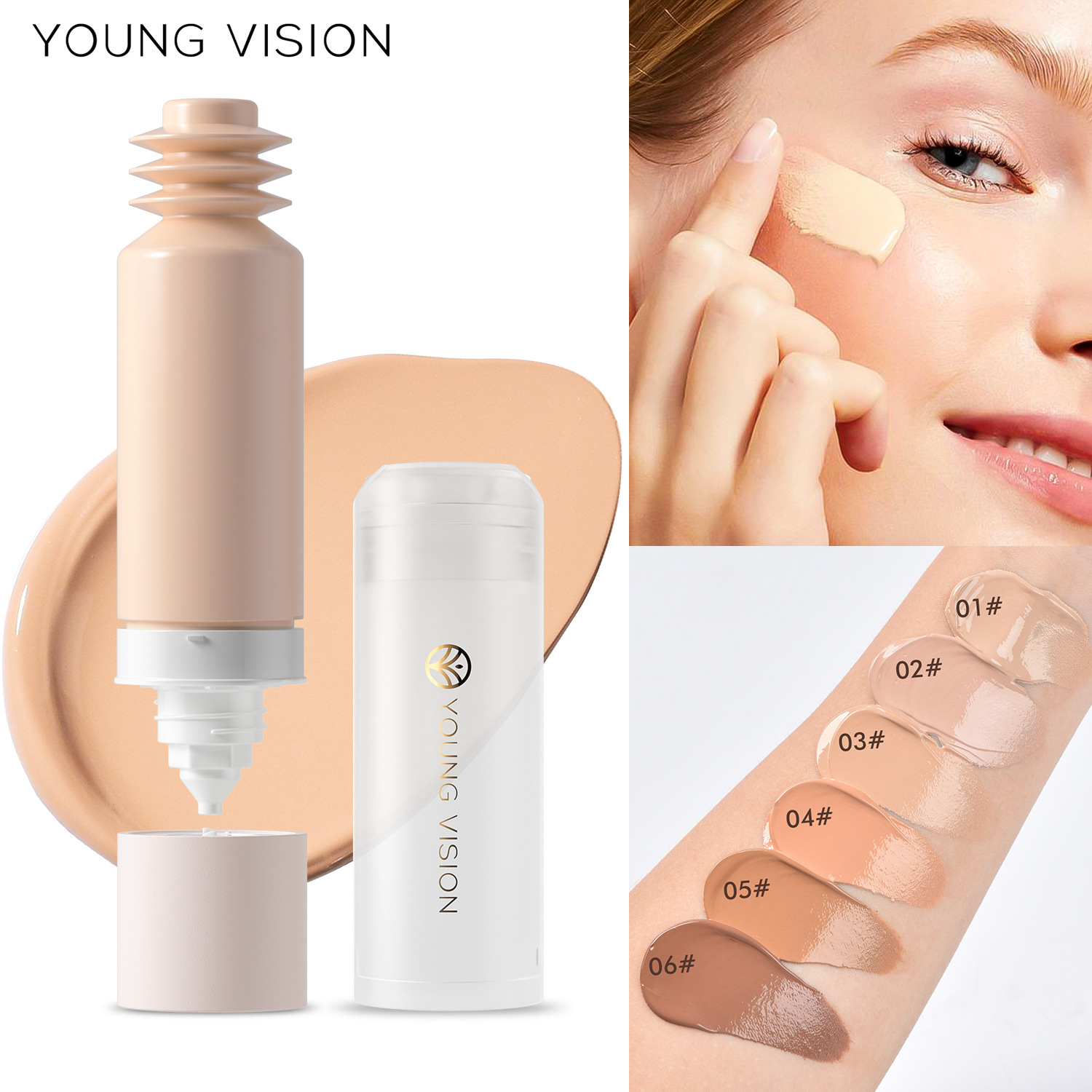 YOUNG VISION底部按压粉底液可拆卸哑光kong油不易脱妆面部底妆液