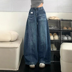 【韩牛】美式高街复古弯刀牛仔裤女秋季辣妹设计感宽松阔腿拖地裤