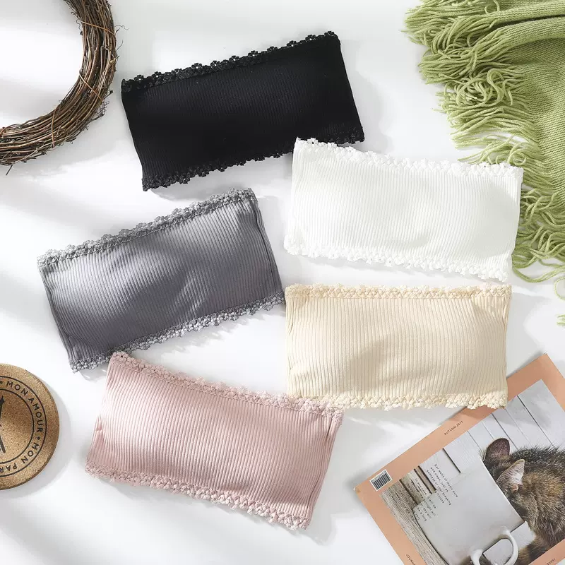 【送肩带】螺纹棉围抹胸裹胸内衣带胸垫无钢圈内搭防走光抹胸式