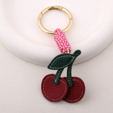 跨境水果柠檬樱桃橙子PU皮革挂绳女士包包挂件挂坠小清新钥匙扣