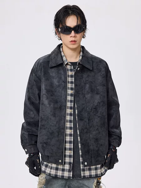 Factory Japanese Retro Starry Sky Pattern Design Versatile Casual Jacket Distressed Turn-Up Pleated Loose Jacket