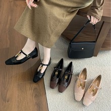 2024秋季新款拼接百搭漆皮T字扣性感方头气质浅口单鞋