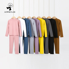 Children's new autumn and winter clothing set, girls' pure color cashmere warm base pants set for dropshipping