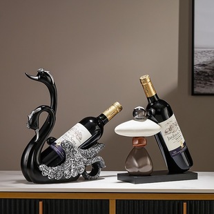 European Style Red Wine Bottle Rack, Light Luxury Creative Swan Ornaments, Home Living Room Tv Wine Cabinet Decorations