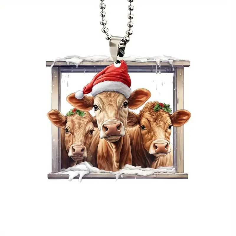 Navidad nuevo acrílico lindo colgante de vaca plano transfronterizo automóvil espejo retrovisor interior decoración colgante mochila image 5