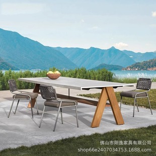 Outdoor Table and Chair Courtyard Open-air Garden Villa Hotel Outdoor Waterproof Sunscreen Anti-corrosion Solid Wood Table and Chair Furniture suit