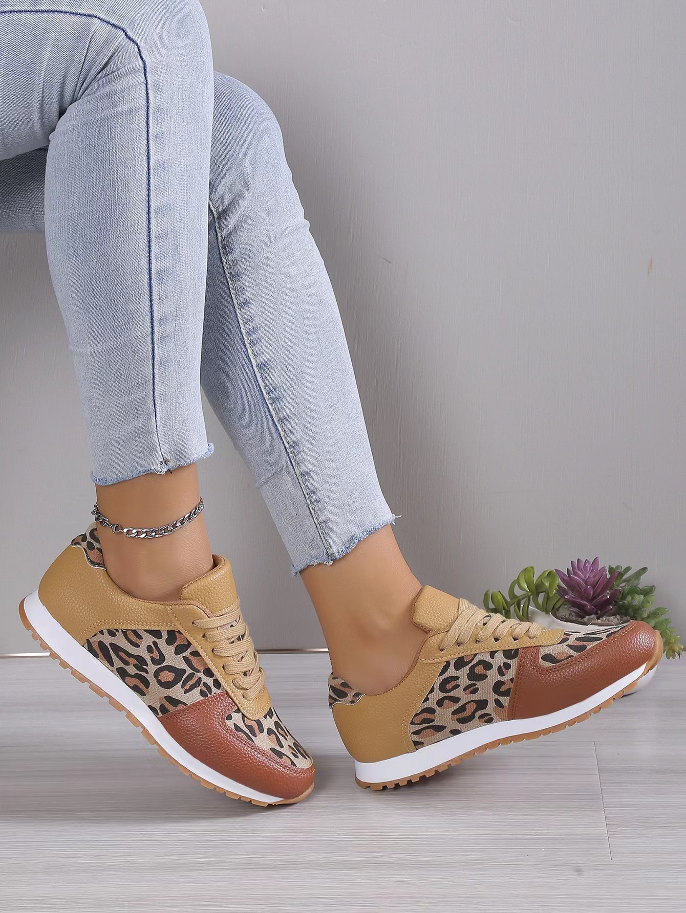 Damen Freizeitschuhe Mit Leopardenmuster Und Dicker Sohle_voghion.com