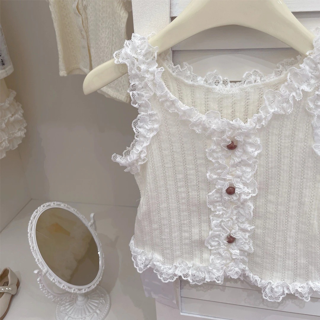 Limón salado siete niñas camisola de encaje nuevo verano niños estilo occidental tesoro femenino estilo princesa top coreano