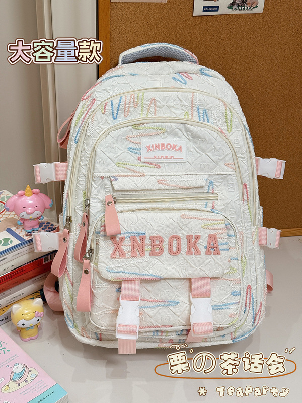 茶话会日系ins书包女 初中女生高中学生大容量双肩包百搭旅游背包|undefined