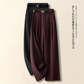安可拉红西装阔腿裤女春秋季2025新款时尚今年流行的拖地直筒裤