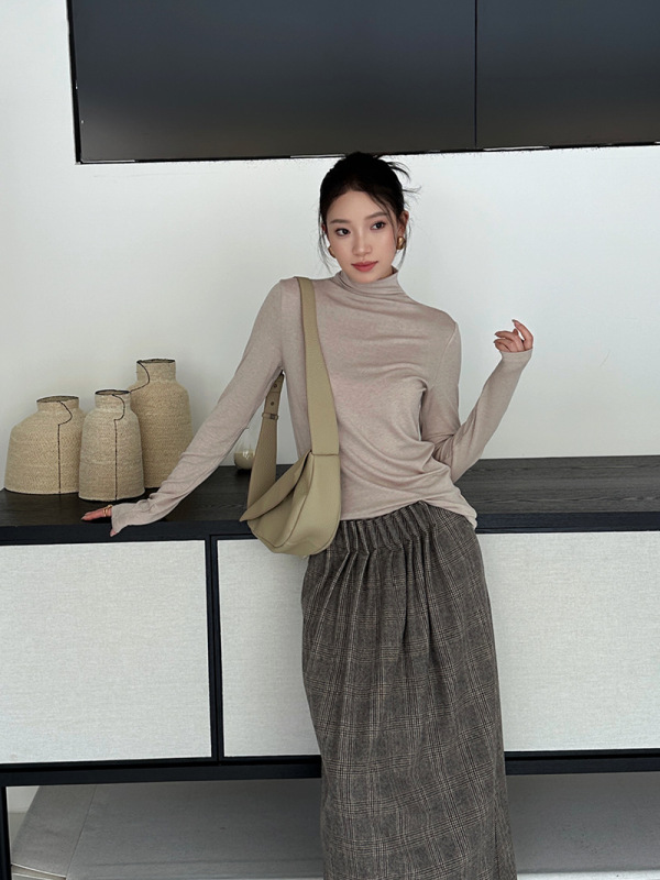 ELSISSI堆堆领打底针织衫女2025秋季新款女装慵懒风上衣长袖t恤|undefined
