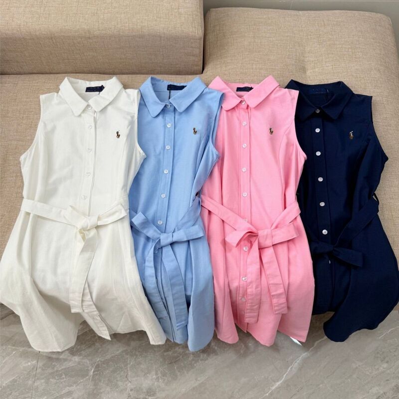 Sleeveless shirt dress for women, waist-cinching, with a turn-down collar and embroidered pony design, slimming, mid-length, new summer versatile dress Sleeveless shirt dress for women, waist-cinching, with a turn-down collar and embroidered pony design, slimming, mid-length, new summer versatile dress