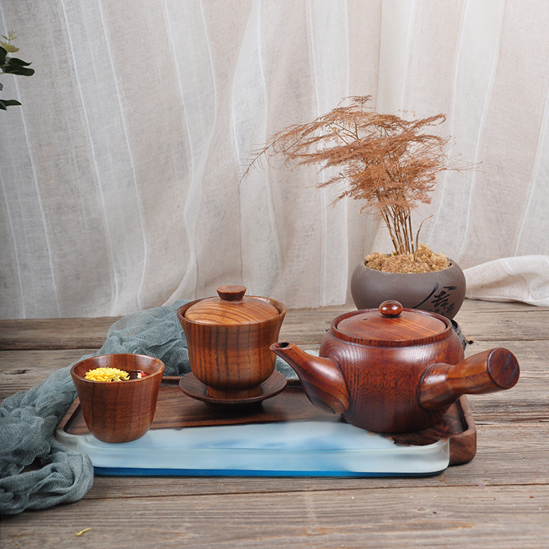 木质茶具套装 功夫茶具组合 复古创意酸枣木茶壶盖碗茶杯茶叶罐