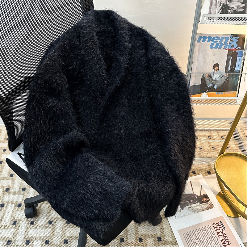 Autumn and Winter Light Mature Style Design Sense Big V-Neck Dipper Knitted Sweater Men's Korean Style Lazy Loose Sweater