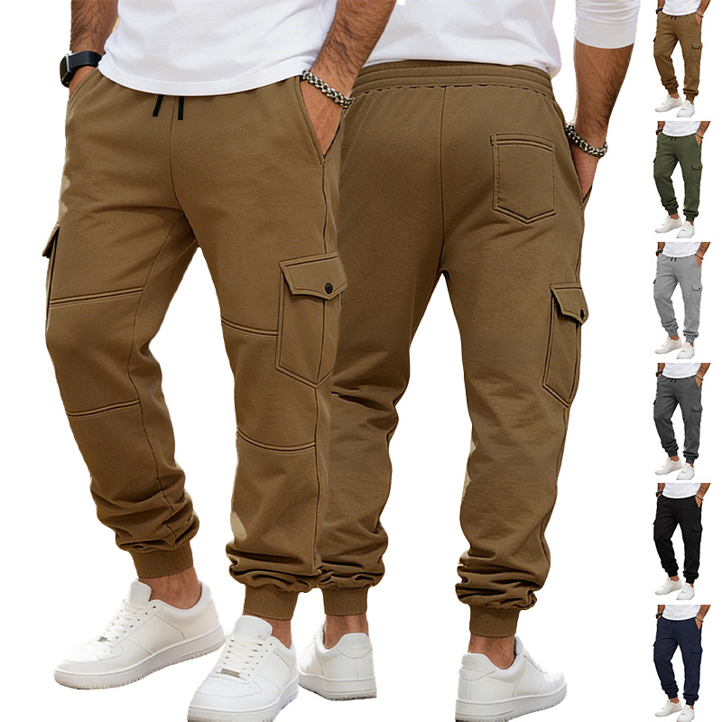 Transfronterizos Europa y América Amazon otoño y invierno más vello pesado pull cordón hombre deportivo relajado ocio multi-bolsillo pantalones de trabajo
