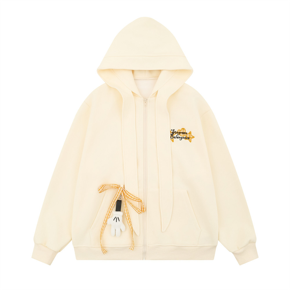 Plüschpuppen-Anhänger, dekorative Kapuzenjacke, trendiger amerikanischer Stil, lockerer, lässiger Cardigan mit Reißverschluss für Herren_voghion.com