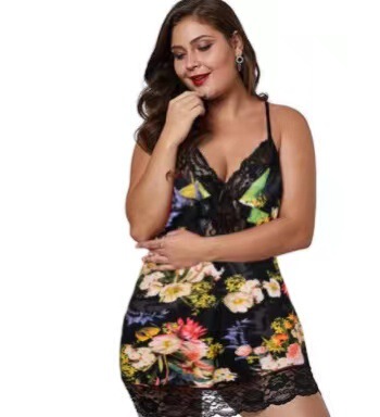 Lingerie_European and American Sexy PajamasPlus Size NightgownWomen's Bustier Dress Fat D130
