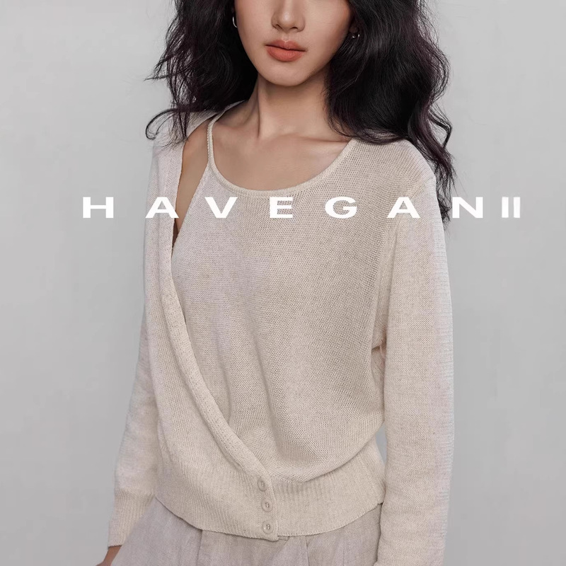 Havegan/Tencel Linen Knitwear Women's Spring 2026 New Deconstructed Design Long-Sleeved Loose Top Havegan/Tencel Linen Knitwear Women's Spring 2026 New Deconstructed Design Long-Sleeved Loose Top