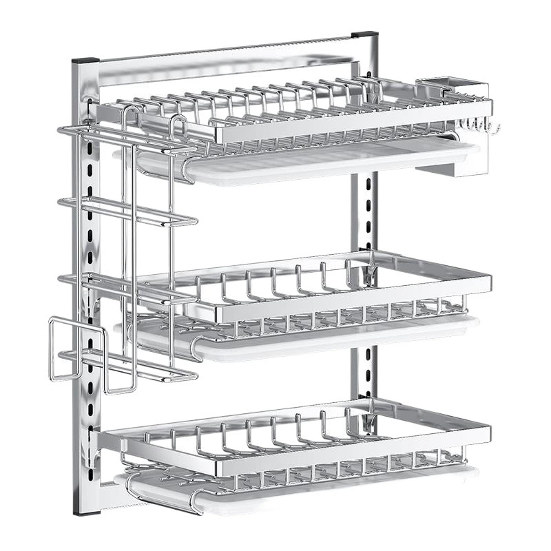 Кухонная полка из нержавеющей стали для тарелок и чаш на стене, без сверления, шкафы, палочки, посуда и тарелки, дренаж, стеллаж для хранения