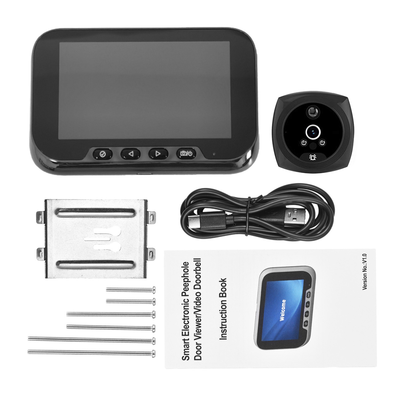 4.5寸高清夜视移动侦测智能猫眼门镜可视门铃1080P支持12国语言